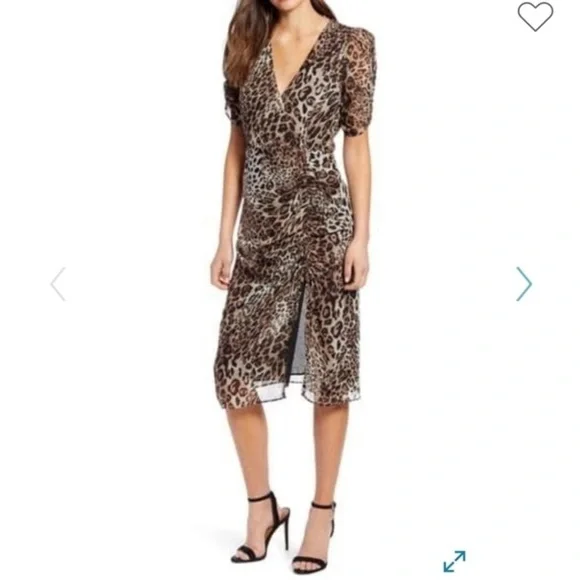ASTR The Label Leopard Cheetah Print Ruched V-Neck Midi Dress - Picture 7 of 7